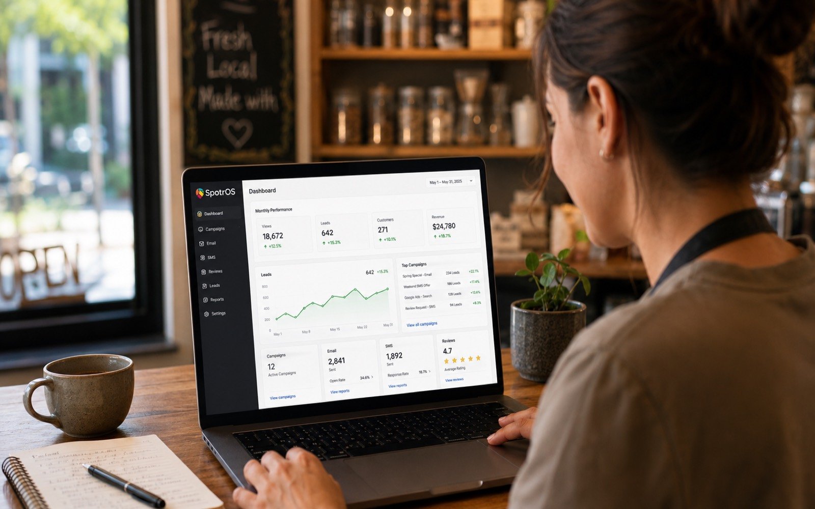 SpotrOS Managed Marketing monthly summary of campaigns handled for the owner