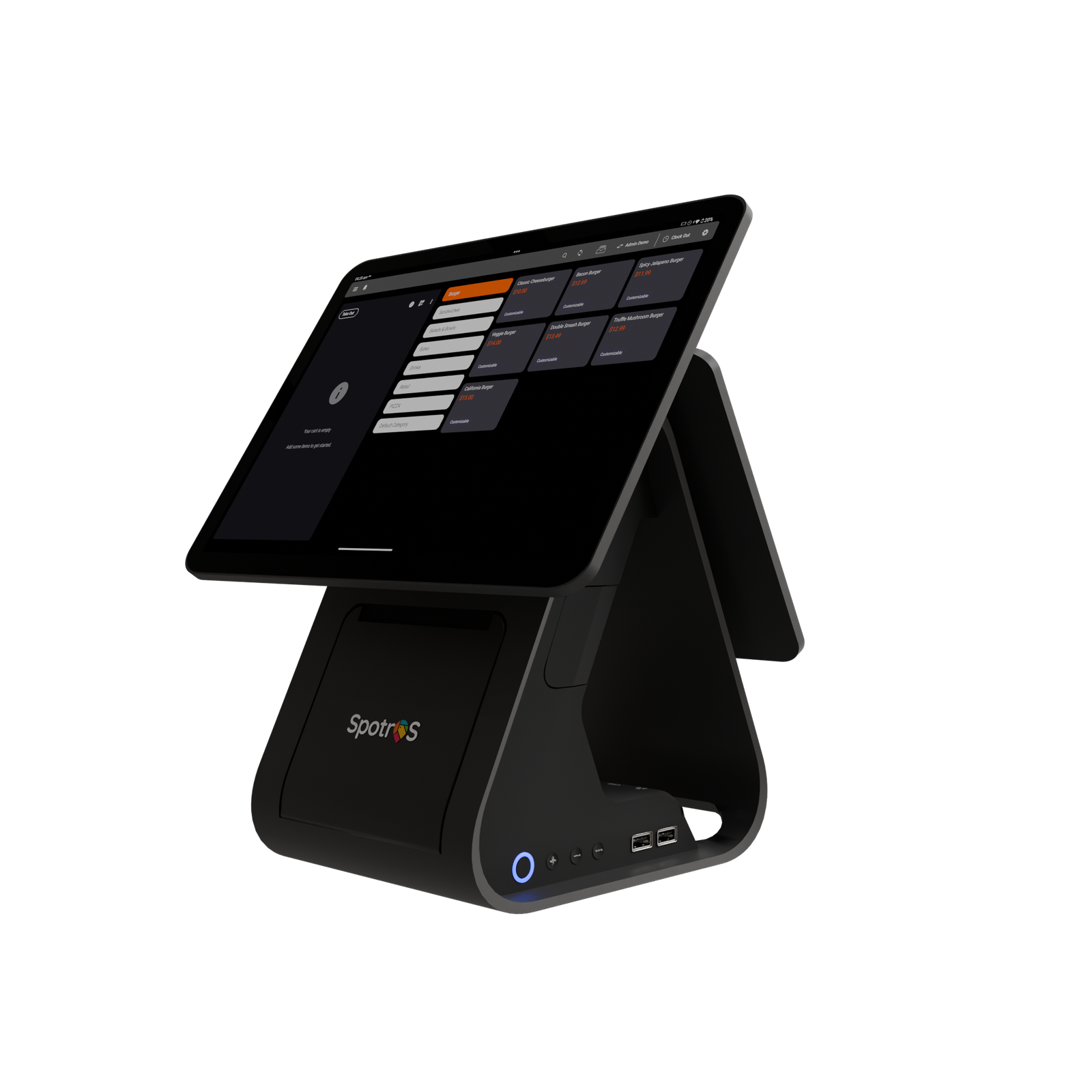 SpotrOS POS terminal showing order management interface for independent businesses