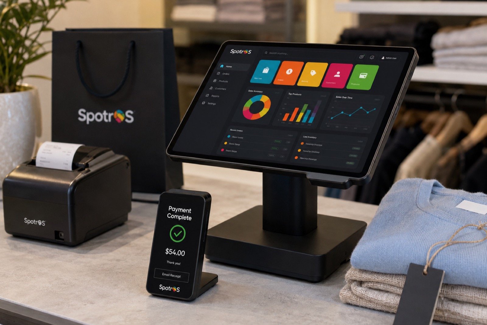 SpotrOS point-of-sale register at an independent shop counter
