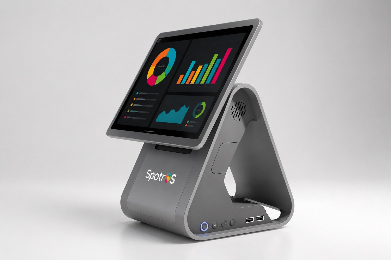 Illustrative example — SpotrOS POS terminal in a silver finish