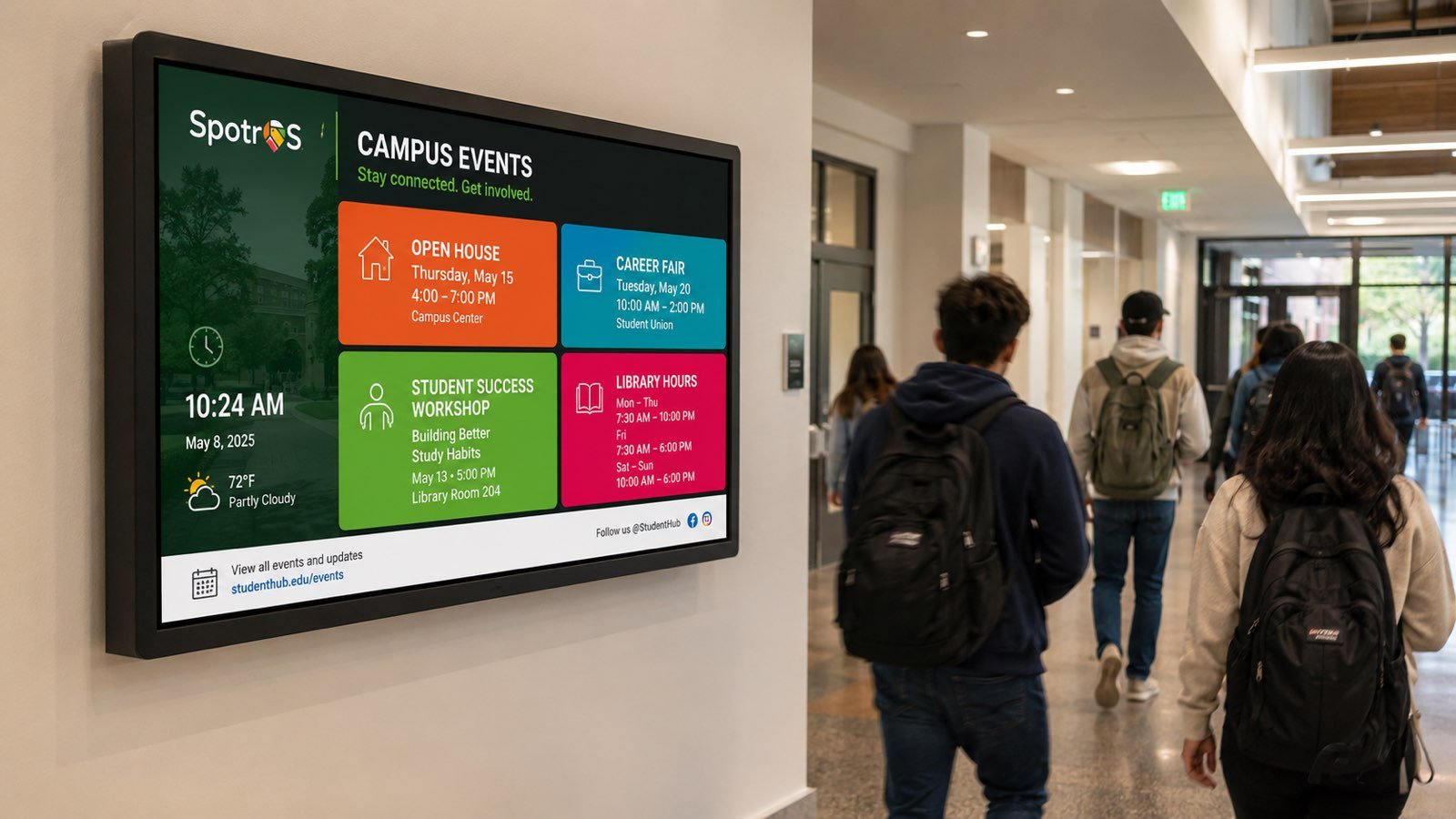 Illustrative example of SpotrOS digital signage for Education Solutions
