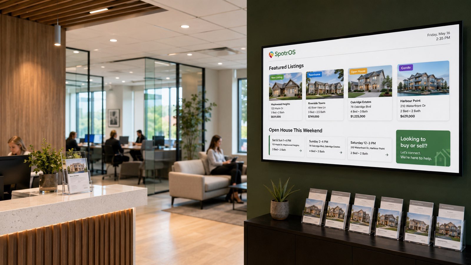 Illustrative example of SpotrOS digital signage for Real Estate Solutions