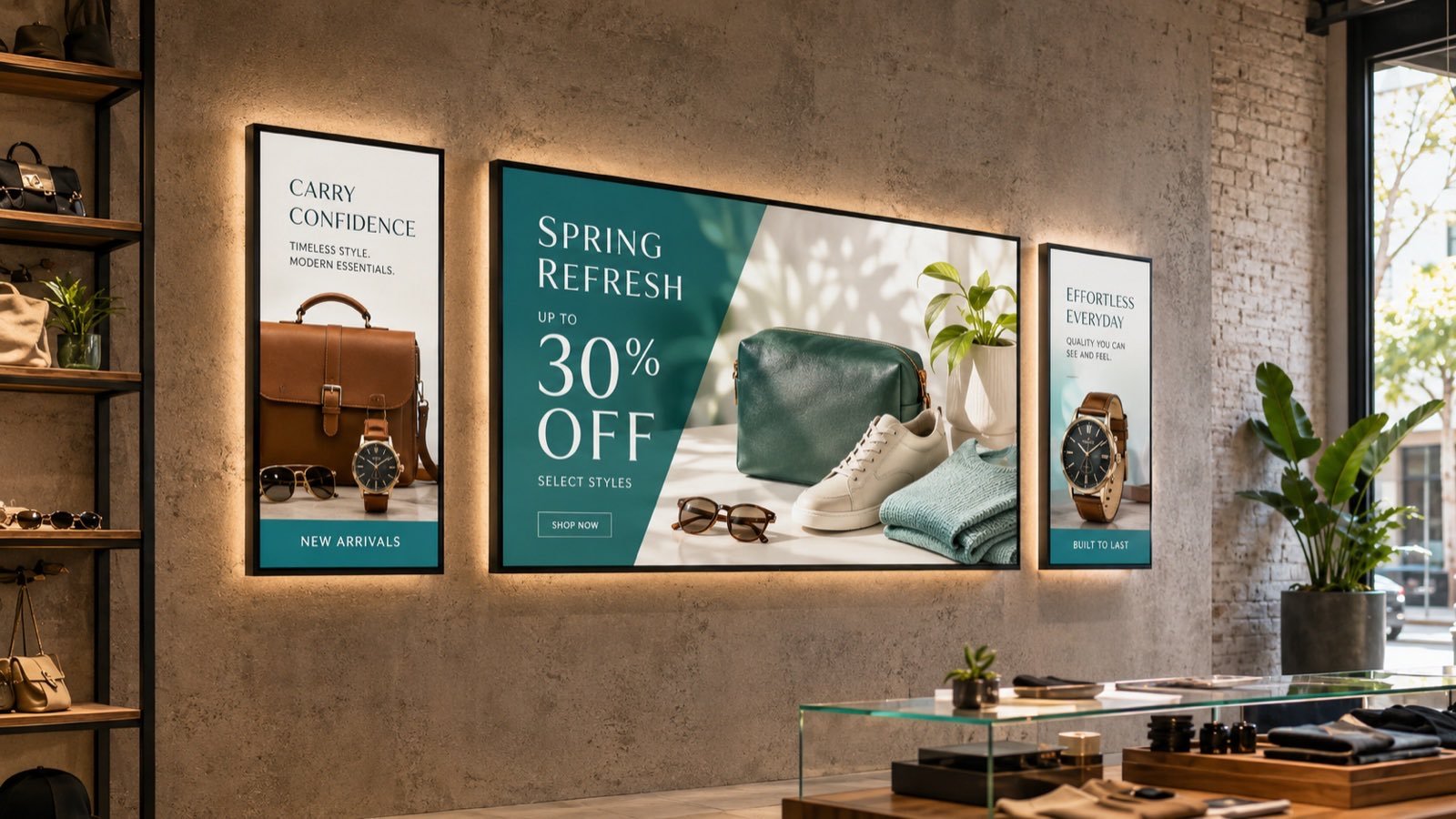 SpotrOS digital menu board displaying live pricing inside an independent store